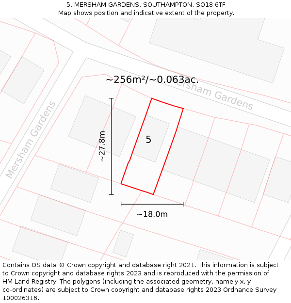 5, MERSHAM GARDENS, SOUTHAMPTON, SO18 6TF: Plot and title map