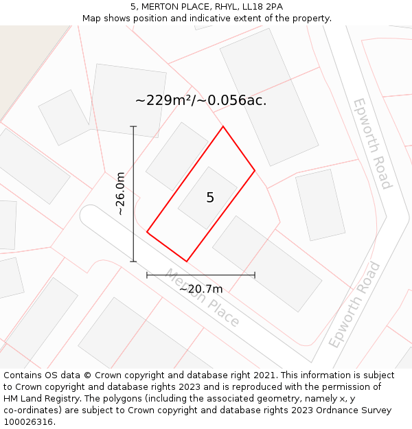 5, MERTON PLACE, RHYL, LL18 2PA: Plot and title map