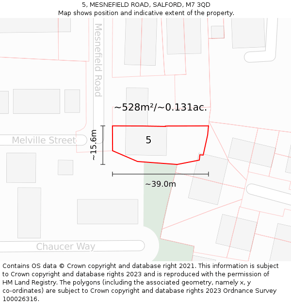 5, MESNEFIELD ROAD, SALFORD, M7 3QD: Plot and title map