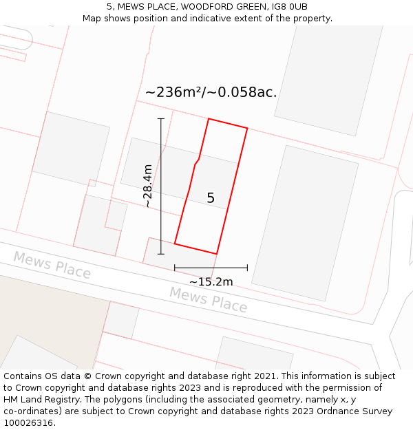 5, MEWS PLACE, WOODFORD GREEN, IG8 0UB: Plot and title map