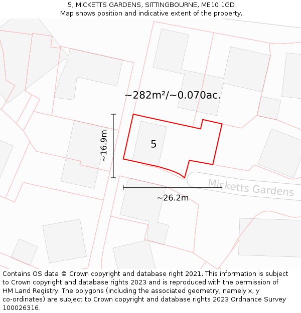 5, MICKETTS GARDENS, SITTINGBOURNE, ME10 1GD: Plot and title map