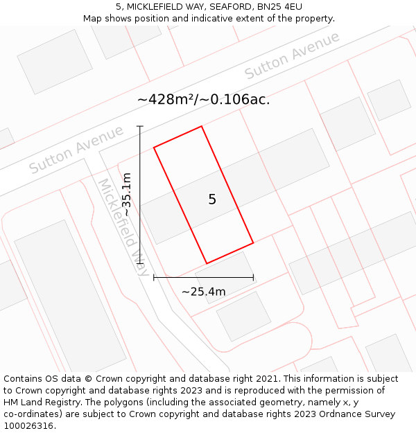 5, MICKLEFIELD WAY, SEAFORD, BN25 4EU: Plot and title map