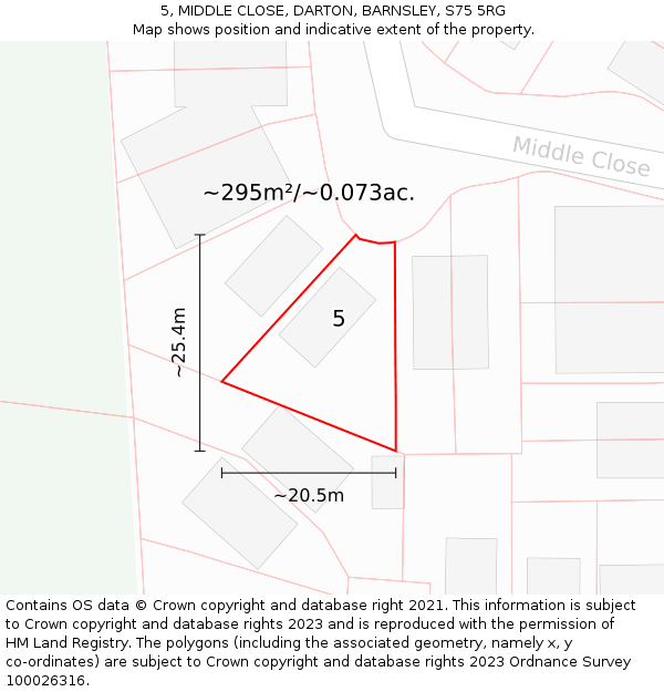 5, MIDDLE CLOSE, DARTON, BARNSLEY, S75 5RG: Plot and title map
