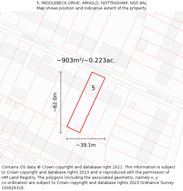 5, MIDDLEBECK DRIVE, ARNOLD, NOTTINGHAM, NG5 8AL: Plot and title map