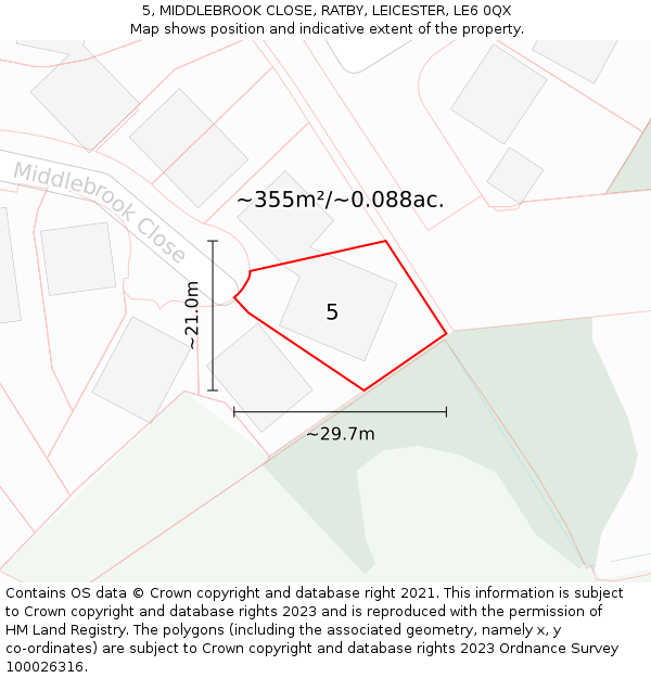 5, MIDDLEBROOK CLOSE, RATBY, LEICESTER, LE6 0QX: Plot and title map