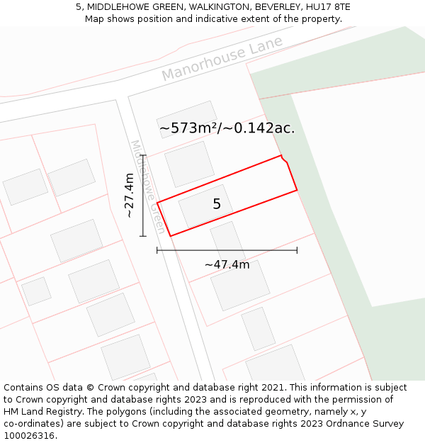 5, MIDDLEHOWE GREEN, WALKINGTON, BEVERLEY, HU17 8TE: Plot and title map