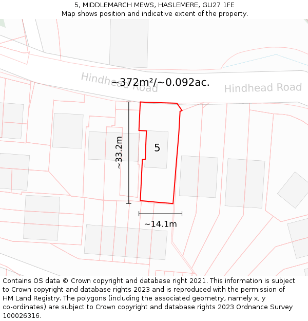 5, MIDDLEMARCH MEWS, HASLEMERE, GU27 1FE: Plot and title map