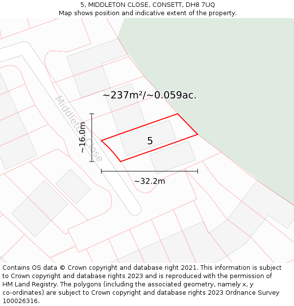 5, MIDDLETON CLOSE, CONSETT, DH8 7UQ: Plot and title map