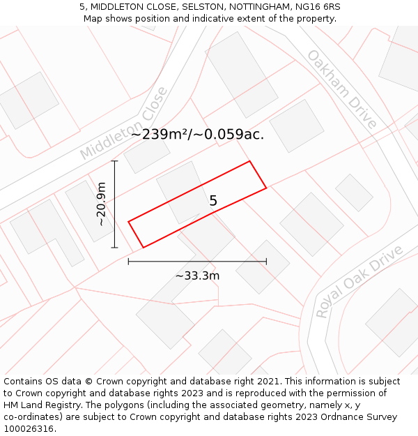 5, MIDDLETON CLOSE, SELSTON, NOTTINGHAM, NG16 6RS: Plot and title map