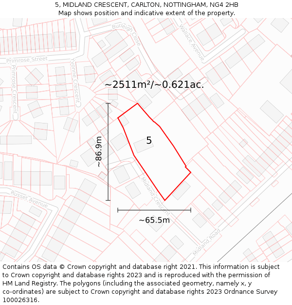 5, MIDLAND CRESCENT, CARLTON, NOTTINGHAM, NG4 2HB: Plot and title map