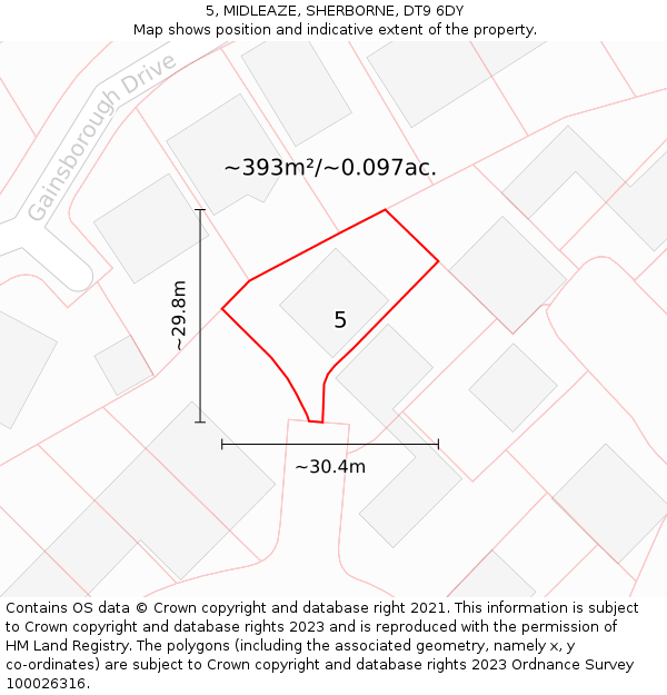 5, MIDLEAZE, SHERBORNE, DT9 6DY: Plot and title map