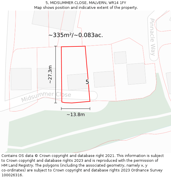 5, MIDSUMMER CLOSE, MALVERN, WR14 1FY: Plot and title map