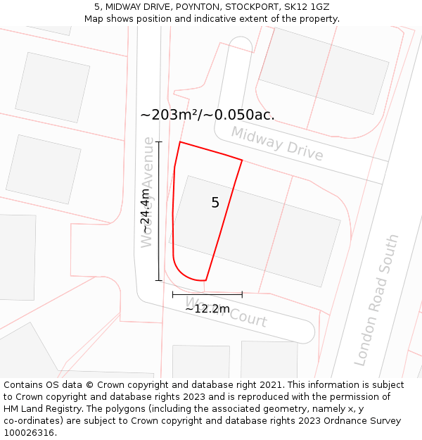 5, MIDWAY DRIVE, POYNTON, STOCKPORT, SK12 1GZ: Plot and title map