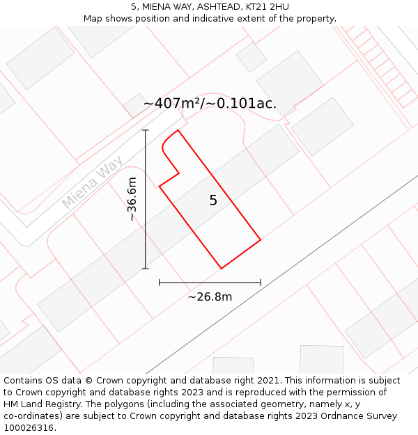 5, MIENA WAY, ASHTEAD, KT21 2HU: Plot and title map