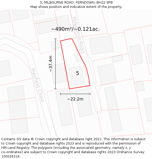 5, MILBOURNE ROAD, FERNDOWN, BH22 9PB: Plot and title map