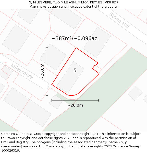 5, MILESMERE, TWO MILE ASH, MILTON KEYNES, MK8 8DP: Plot and title map