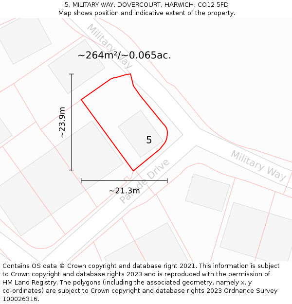 5, MILITARY WAY, DOVERCOURT, HARWICH, CO12 5FD: Plot and title map