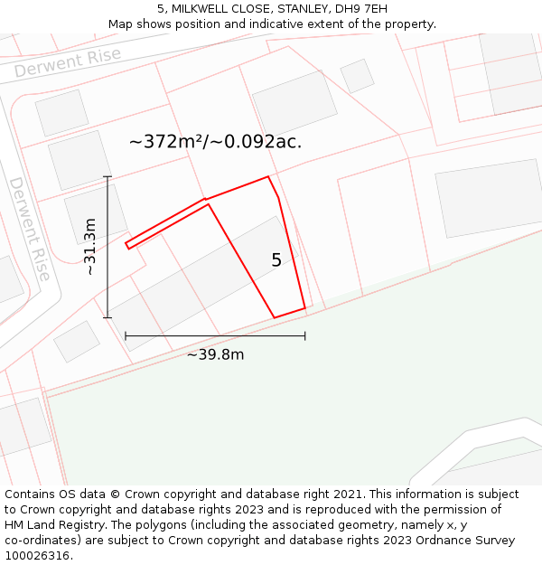 5, MILKWELL CLOSE, STANLEY, DH9 7EH: Plot and title map