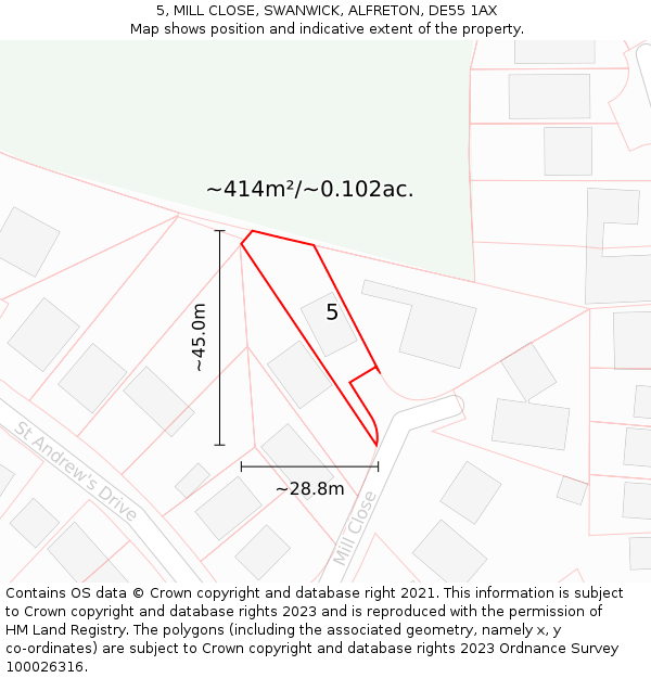 5, MILL CLOSE, SWANWICK, ALFRETON, DE55 1AX: Plot and title map