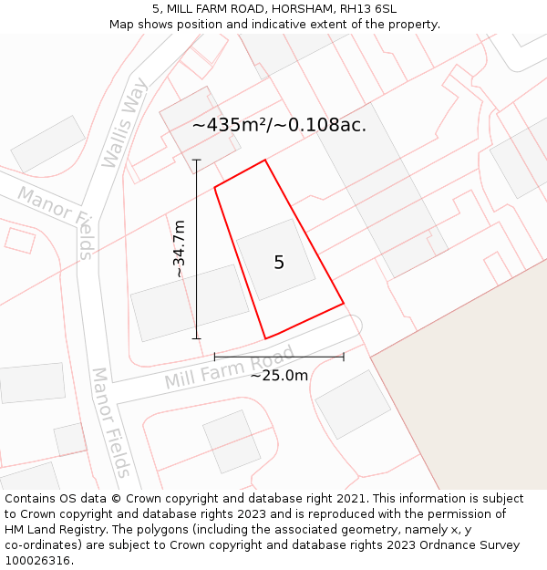 5, MILL FARM ROAD, HORSHAM, RH13 6SL: Plot and title map