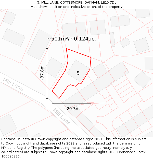 5, MILL LANE, COTTESMORE, OAKHAM, LE15 7DL: Plot and title map