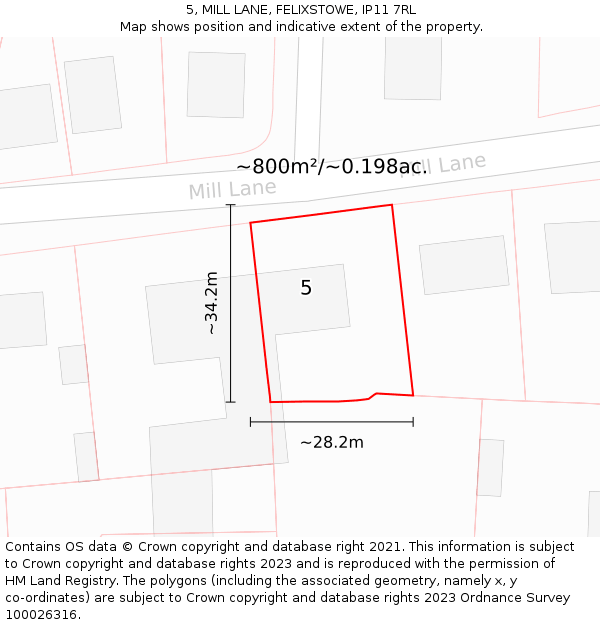 5, MILL LANE, FELIXSTOWE, IP11 7RL: Plot and title map