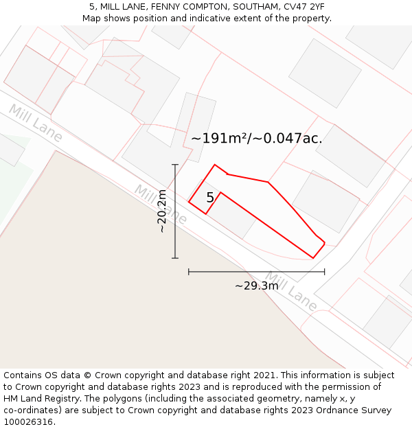 5, MILL LANE, FENNY COMPTON, SOUTHAM, CV47 2YF: Plot and title map