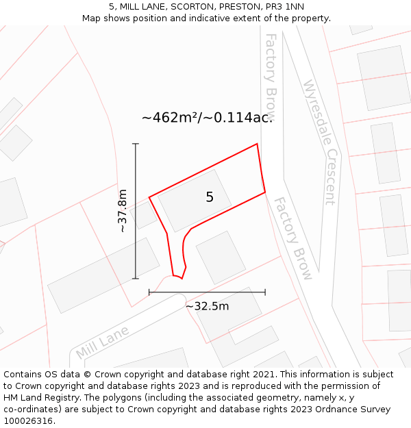 5, MILL LANE, SCORTON, PRESTON, PR3 1NN: Plot and title map