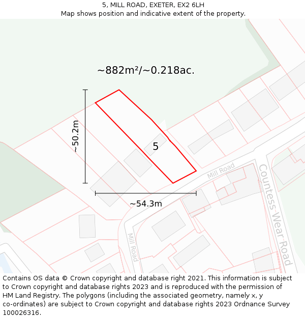 5, MILL ROAD, EXETER, EX2 6LH: Plot and title map