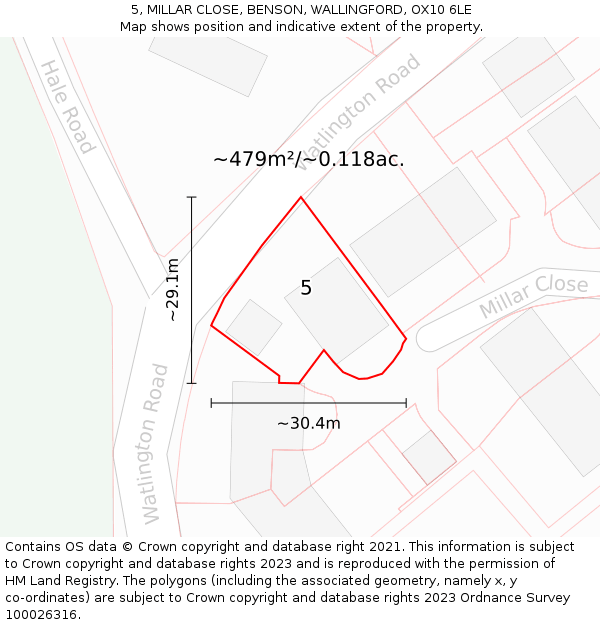 5, MILLAR CLOSE, BENSON, WALLINGFORD, OX10 6LE: Plot and title map