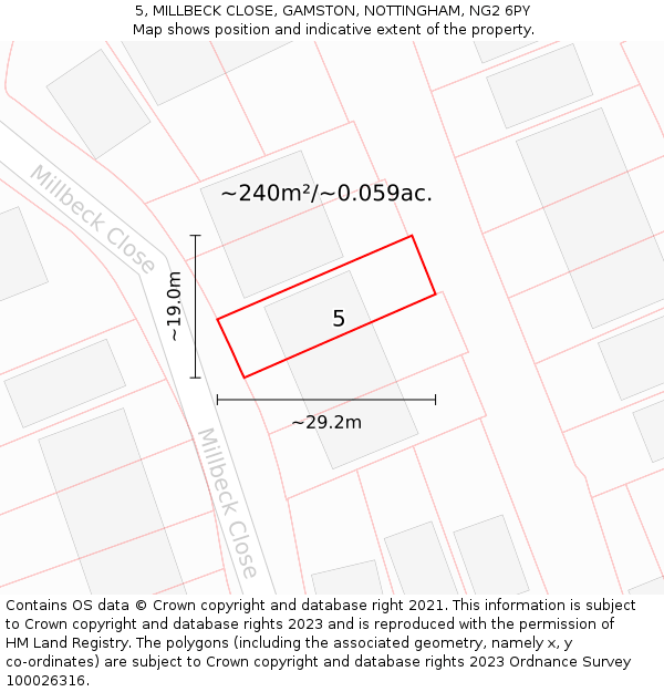 5, MILLBECK CLOSE, GAMSTON, NOTTINGHAM, NG2 6PY: Plot and title map