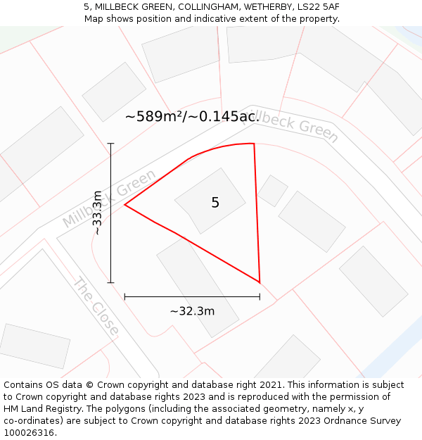 5, MILLBECK GREEN, COLLINGHAM, WETHERBY, LS22 5AF: Plot and title map
