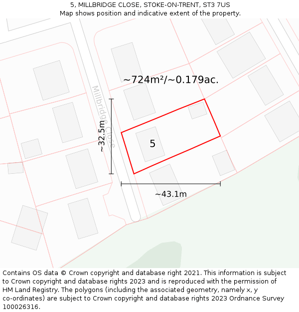 5, MILLBRIDGE CLOSE, STOKE-ON-TRENT, ST3 7US: Plot and title map