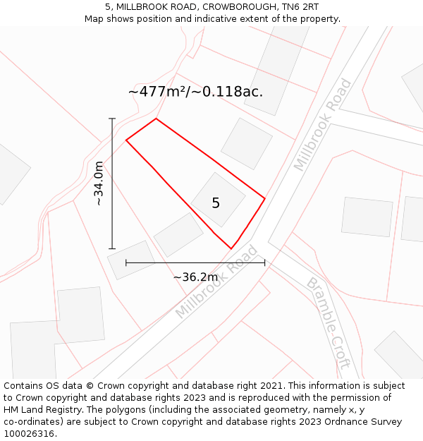 5, MILLBROOK ROAD, CROWBOROUGH, TN6 2RT: Plot and title map