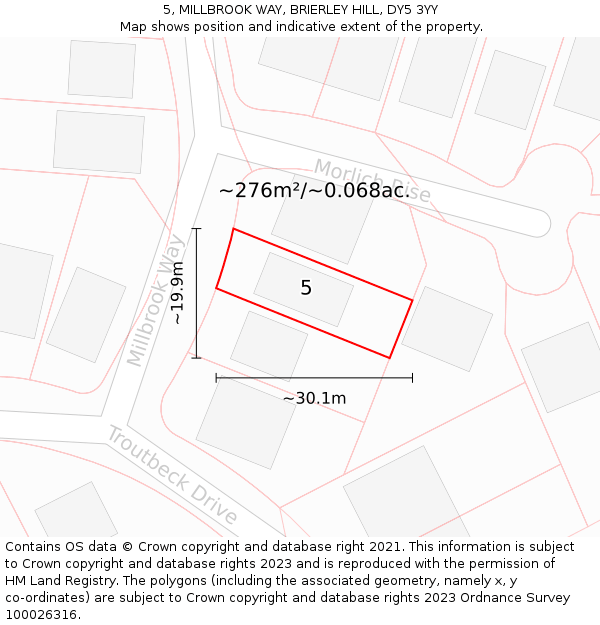 5, MILLBROOK WAY, BRIERLEY HILL, DY5 3YY: Plot and title map