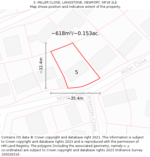 5, MILLER CLOSE, LANGSTONE, NEWPORT, NP18 2LE: Plot and title map