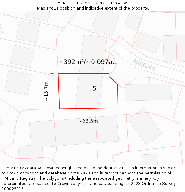 5, MILLFIELD, ASHFORD, TN23 4GW: Plot and title map