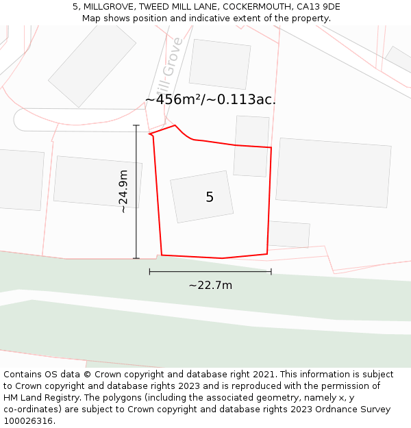 5, MILLGROVE, TWEED MILL LANE, COCKERMOUTH, CA13 9DE: Plot and title map