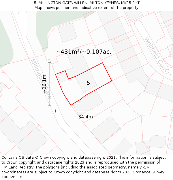 5, MILLINGTON GATE, WILLEN, MILTON KEYNES, MK15 9HT: Plot and title map