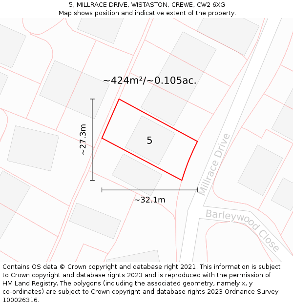 5, MILLRACE DRIVE, WISTASTON, CREWE, CW2 6XG: Plot and title map