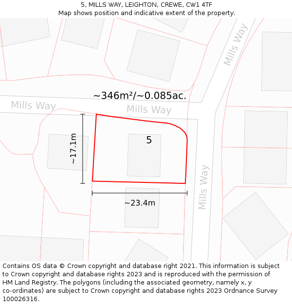 5, MILLS WAY, LEIGHTON, CREWE, CW1 4TF: Plot and title map