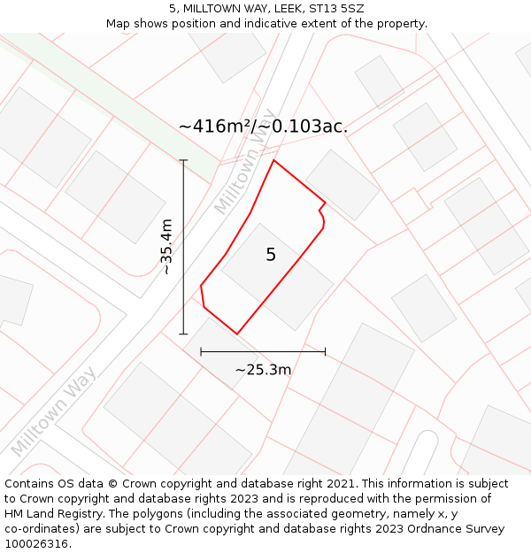 5, MILLTOWN WAY, LEEK, ST13 5SZ: Plot and title map