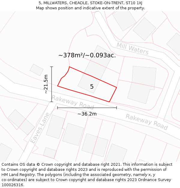 5, MILLWATERS, CHEADLE, STOKE-ON-TRENT, ST10 1XJ: Plot and title map