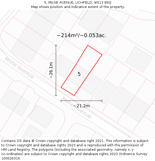 5, MILNE AVENUE, LICHFIELD, WS13 8SQ: Plot and title map