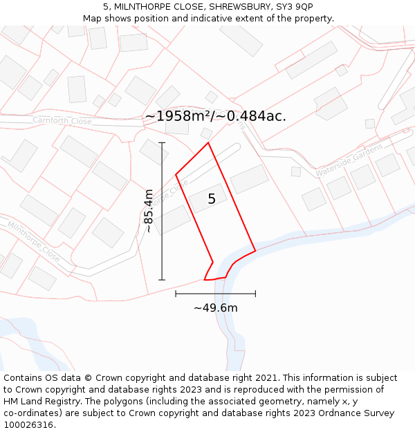 5, MILNTHORPE CLOSE, SHREWSBURY, SY3 9QP: Plot and title map