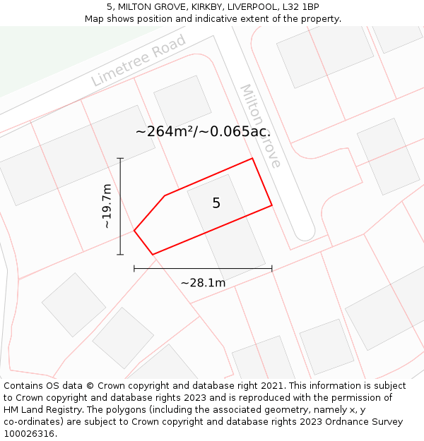 5, MILTON GROVE, KIRKBY, LIVERPOOL, L32 1BP: Plot and title map