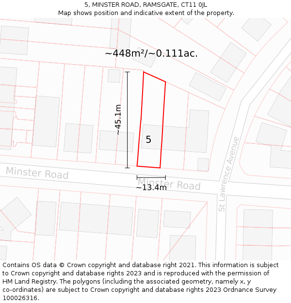 5, MINSTER ROAD, RAMSGATE, CT11 0JL: Plot and title map