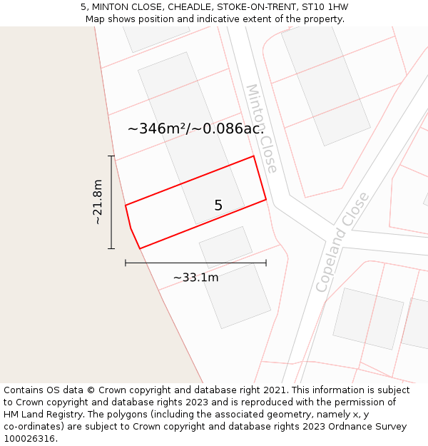 5, MINTON CLOSE, CHEADLE, STOKE-ON-TRENT, ST10 1HW: Plot and title map