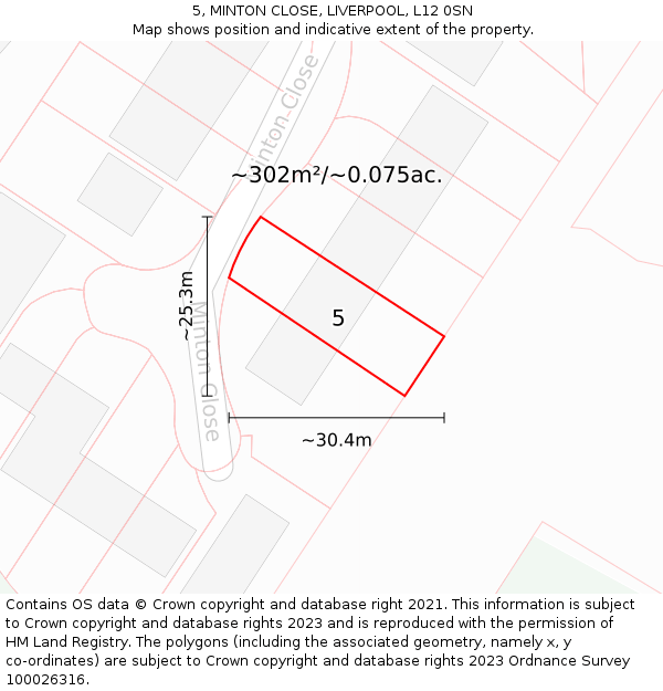 5, MINTON CLOSE, LIVERPOOL, L12 0SN: Plot and title map