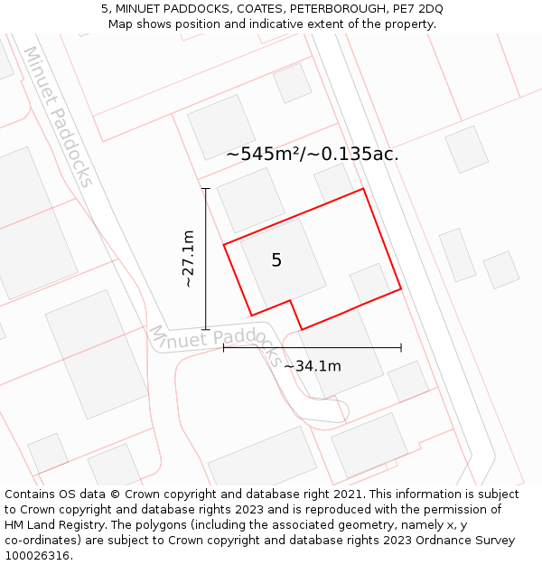 5, MINUET PADDOCKS, COATES, PETERBOROUGH, PE7 2DQ: Plot and title map